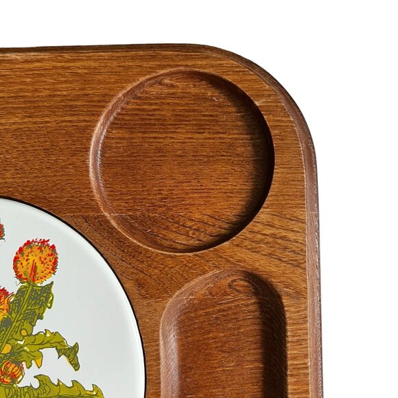 Vintage Goodwood Cheese Cracker Teak Board Tray Flower Inset Charcuterie Japan - Picture 5 of 10